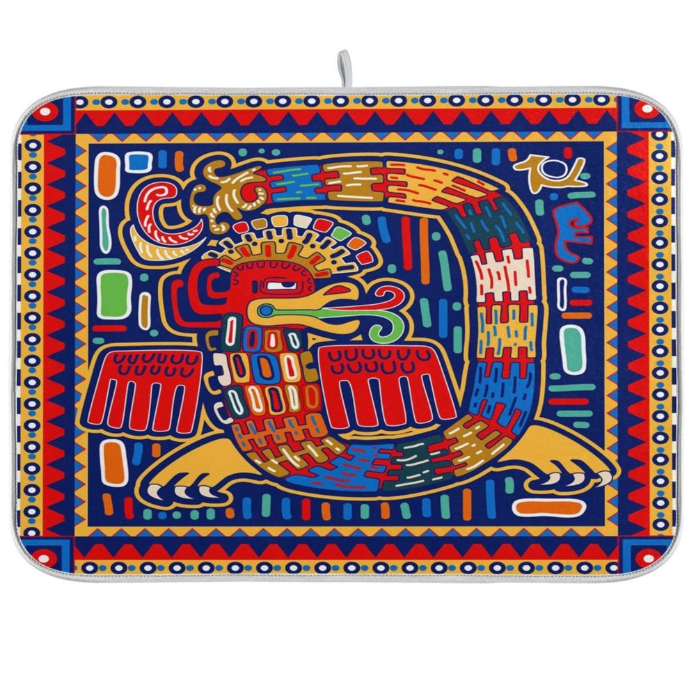 Chic Mexican Quetzalcoatl Pattern Absorbent Dish Drying Mat Microfiber Kitche...