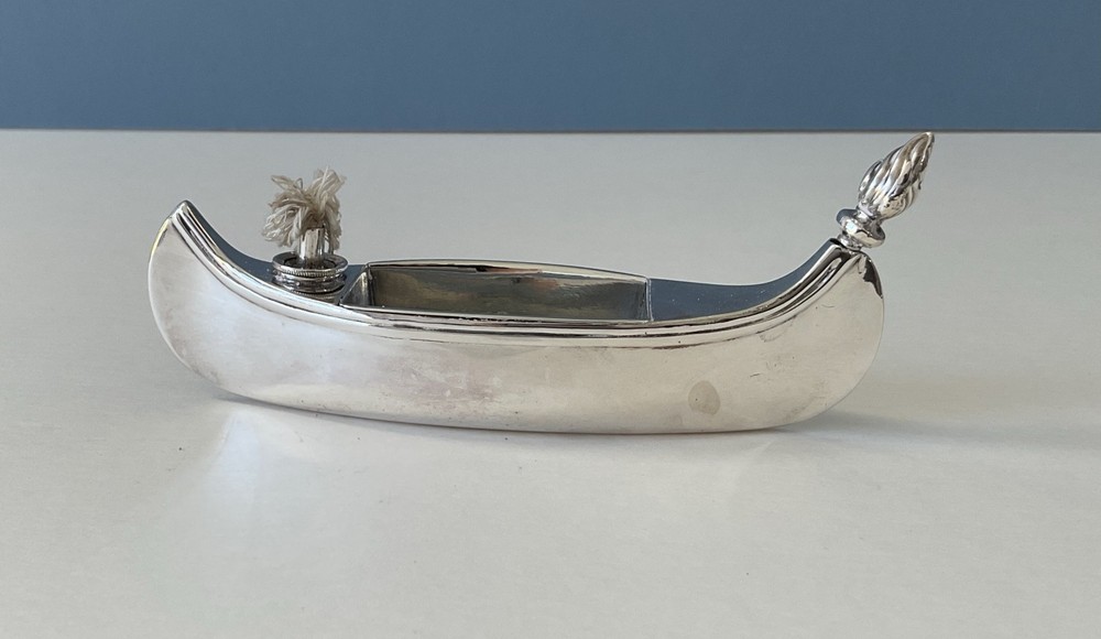 Antique Silver Novelty Table Lighter - Canoe