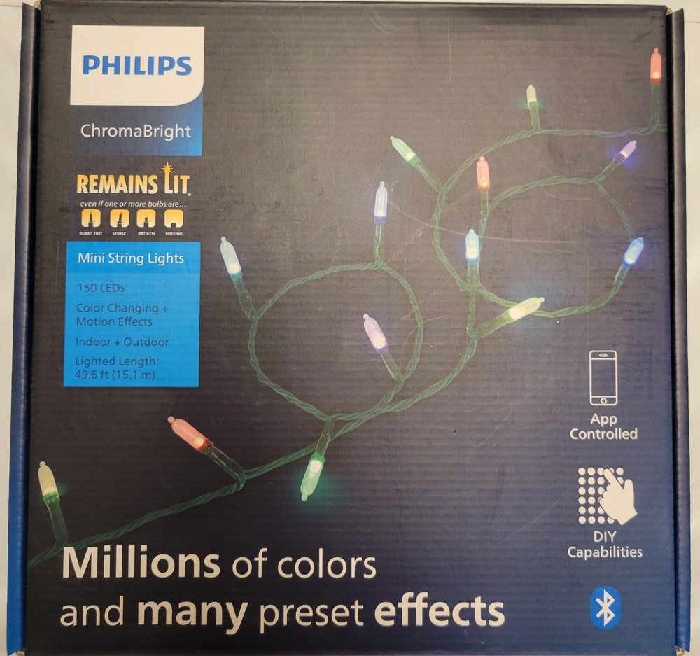Philips Chromabright 150 Ct Mini String Lights 49’ App Control Christmas Holiday