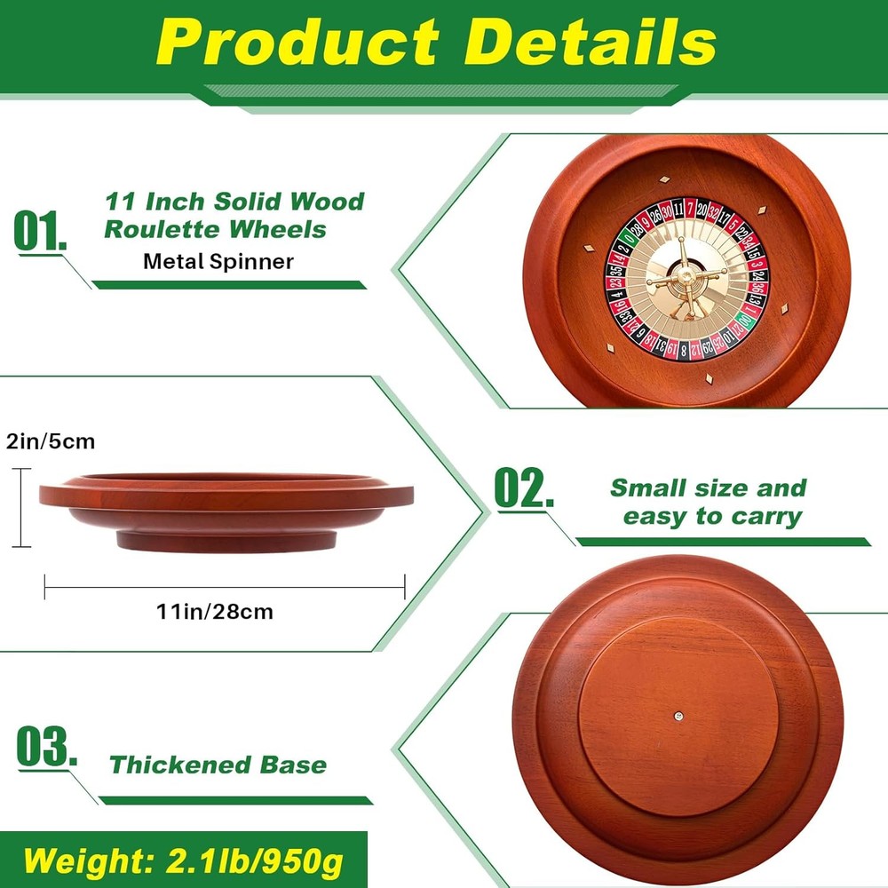Roulette Wheel Game Set Include 11'' Solid Wood 35" x 16"...