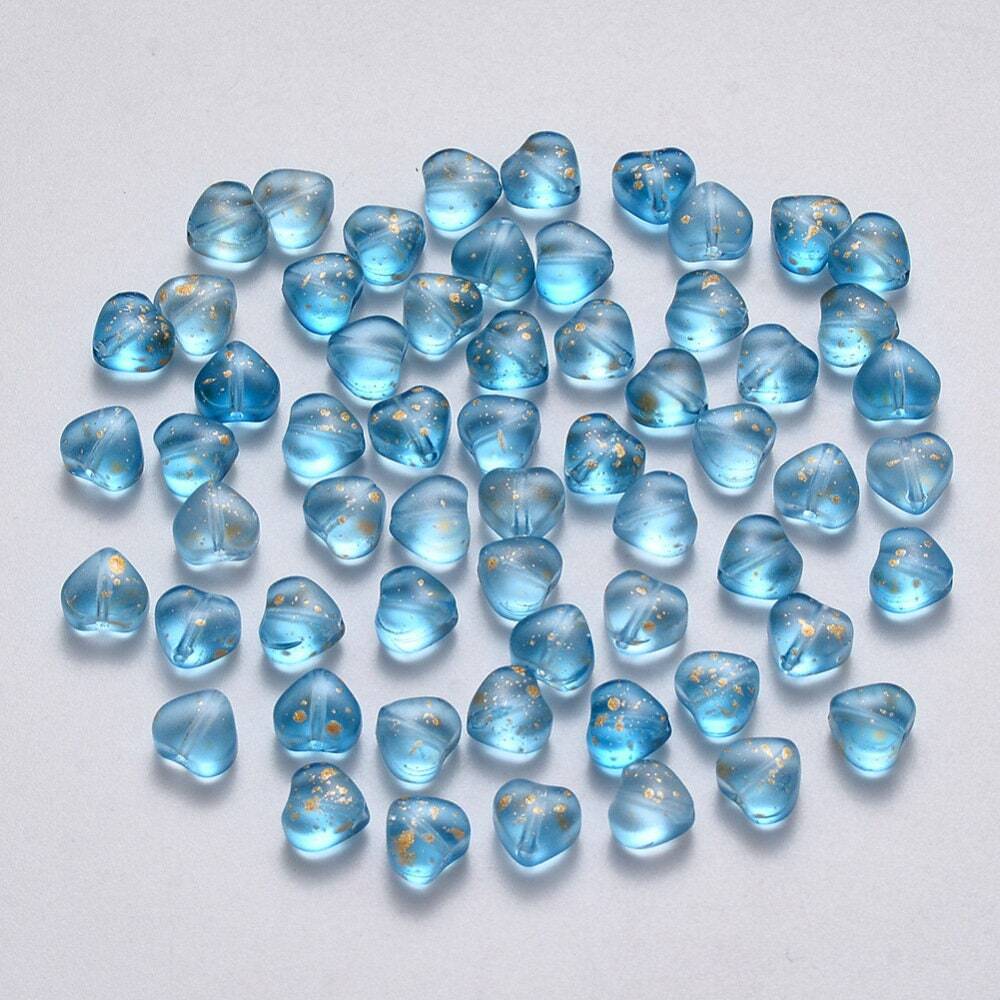 6MM Dodger Blue Colored Glass Heart Beads E02-H