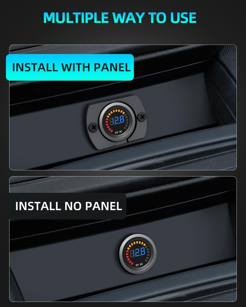 Waterproof DC 12V Voltage Meter, LED Digital Display Voltmeter 1P, With Cable