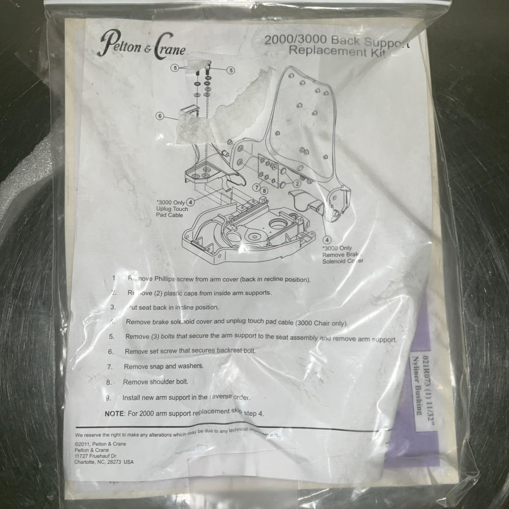 Pelton & Crane 2000/3000 Back Support Replacement Kit