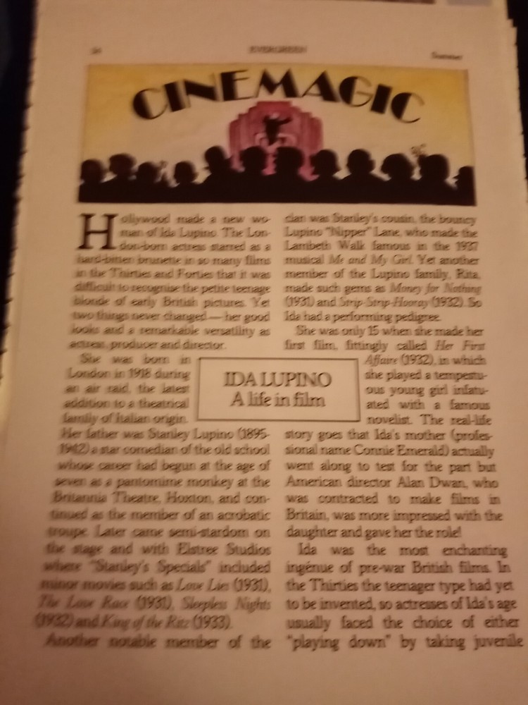 Xm50  Ephemera 1994 Article Ida Lupino