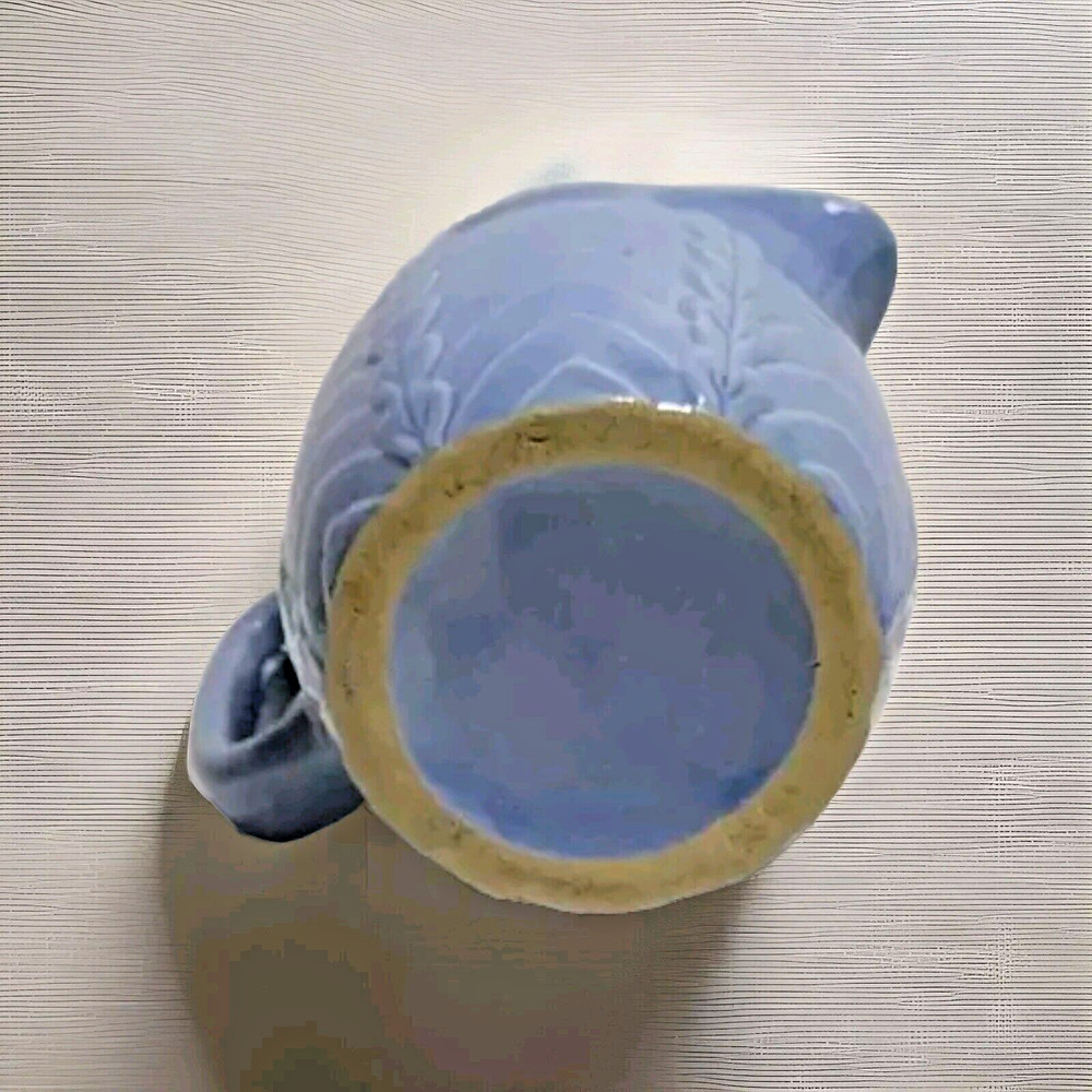 Blue Stoneware Arc Leaf Pattern Milk Pitcher Vintage Excellent Cond.