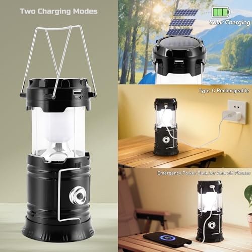 Lichamp Collapsible Solar Camping Lantern, USB Rechargeable LED Flashlight
