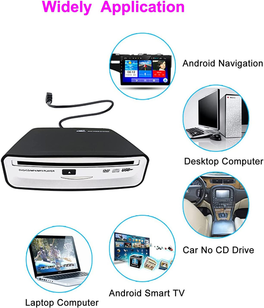 External Car Universal CD Player Machine, Vehicle External USB CD Player for Car