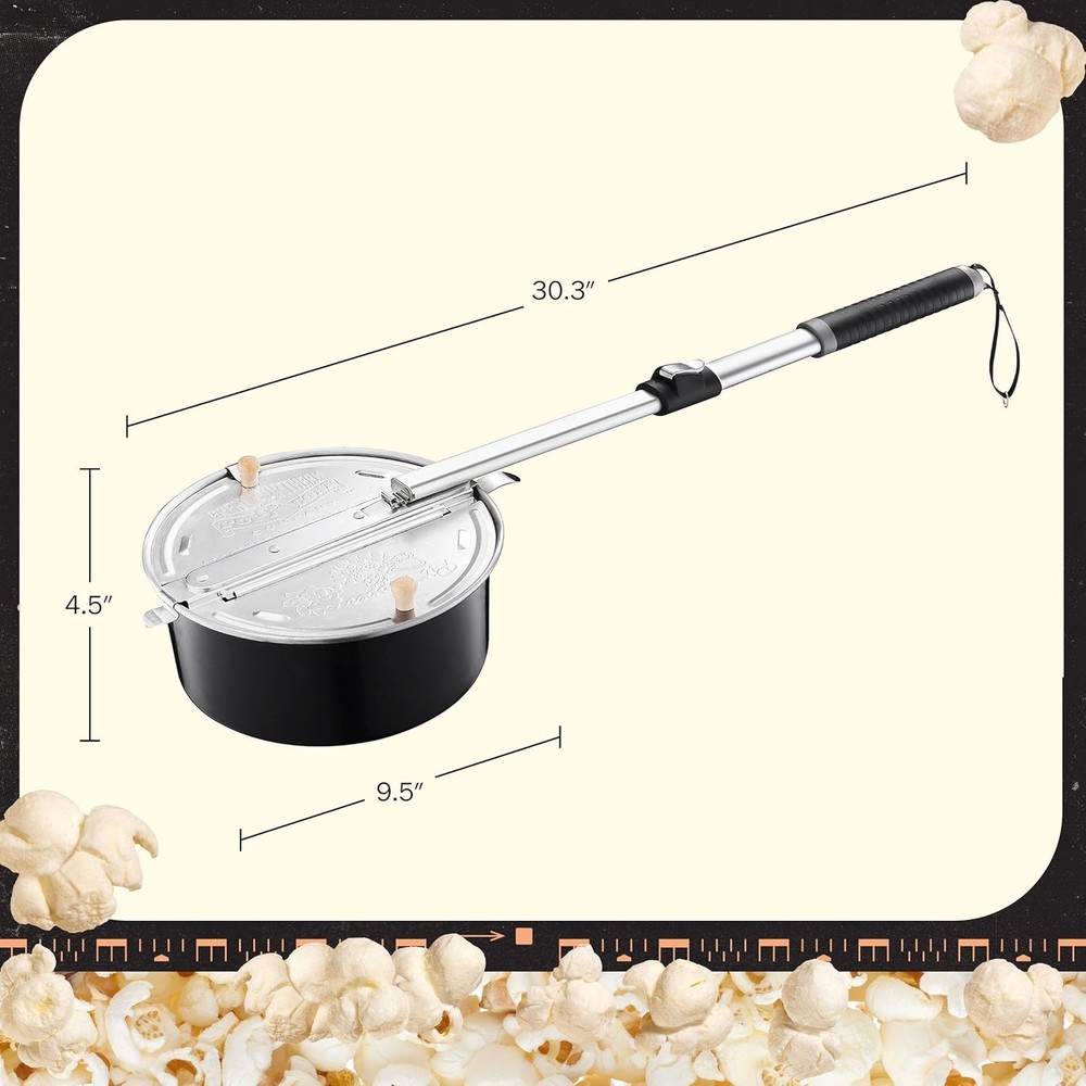 Campfire - Popcorn Machine with Telescopic Handle - (Black)