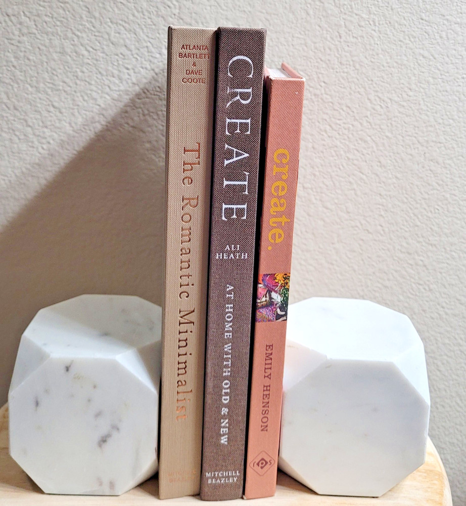 White Marble Bookends - Geometric Solid Stone Minimalist Modern Organic