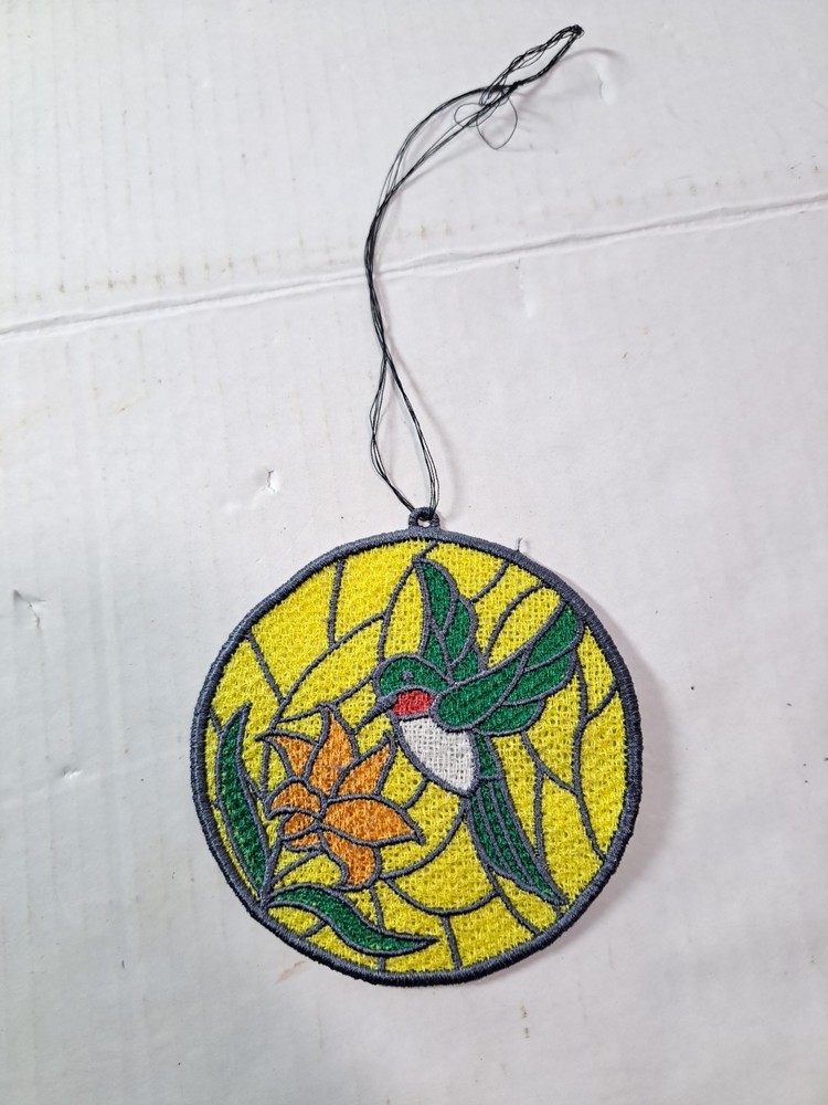 Embroidered Hummingbird Pattern Design Faux Suncatcher