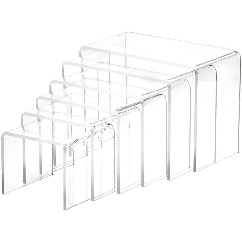 Plymor Clear Acrylic Rectangular Display Risers, 4" Deep Assortment, Set of 6