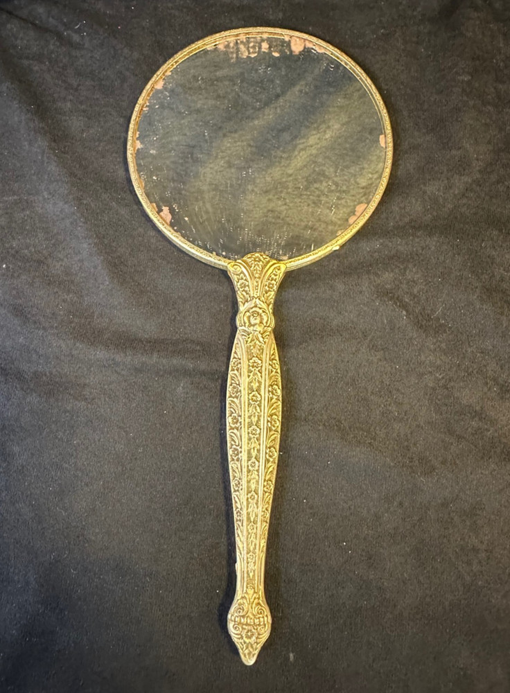 Vintage Engraved Omalu 2 Sided Vanity Hand Mirror