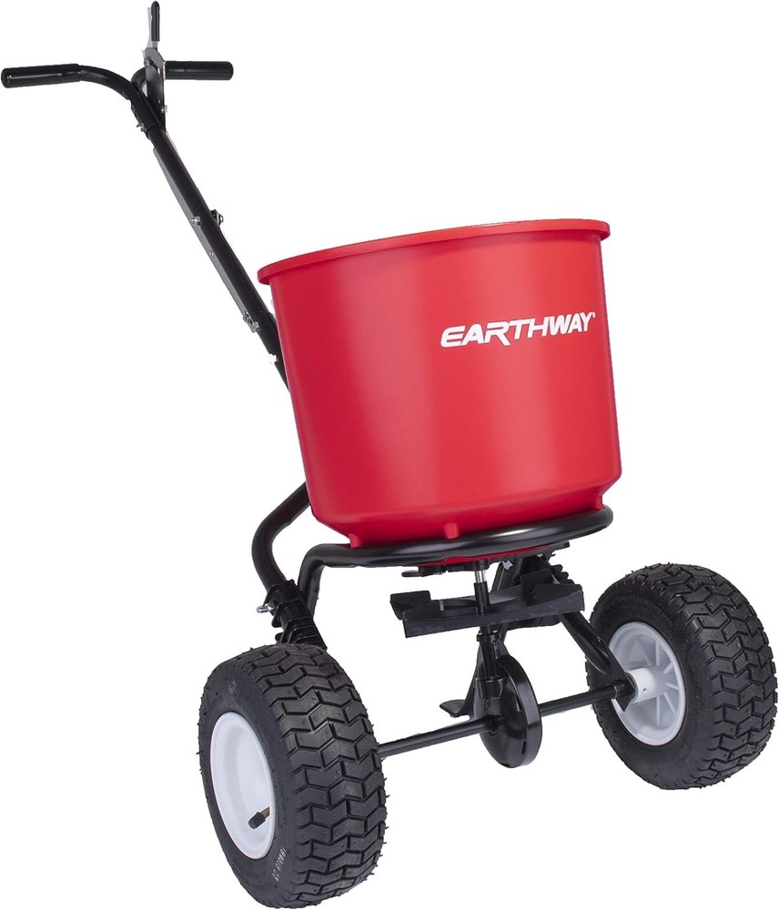 Fertilizer Spreader, 40lb Hopper Capacity, Red, Durable, All Terrain Pneumati...
