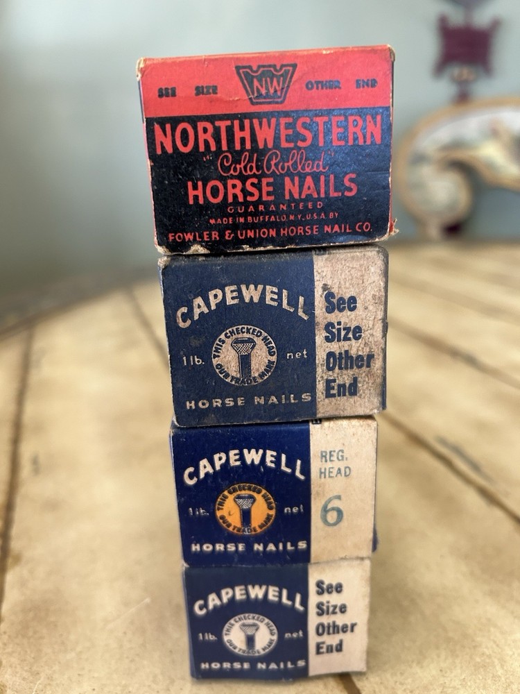 Over 250 Vintage Horseshoe Nails 4 Partial Boxes Sizes 6 & 7
