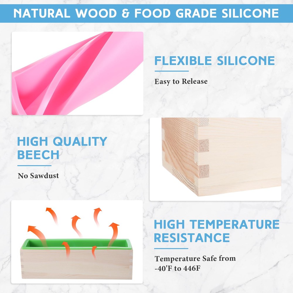 3 Pcs 42oz Soap Loaf Mold Flexible Rectangular Silicone Soap Molds Wood Box T...