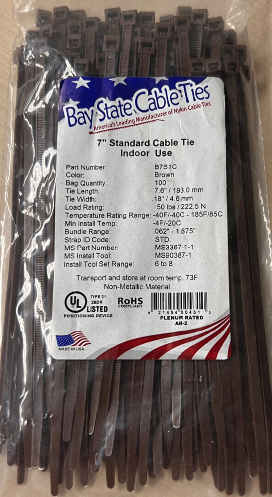 Bay State 7'' Brown Standard Cable Tie (200Pcs)