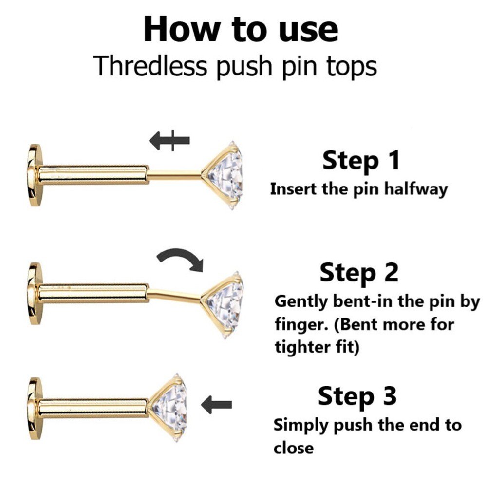 20G/18G/16G Titanium 1.5mm~5mm Stud PushPin Labret, Threadless Flat Back Earring