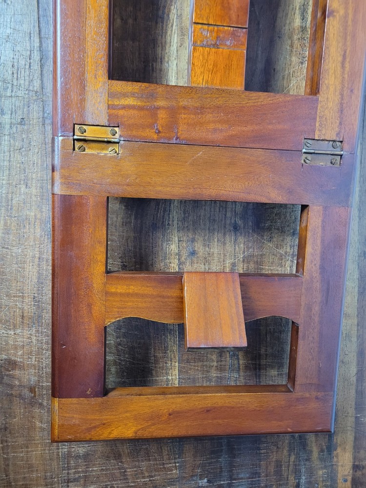 Vintage Solid Timber Tabletop Book Holder, Brass Hinges, Turned Timber Feet