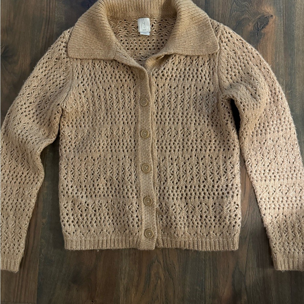 Joie Tan Collared Cable Knit Soft Cardigan