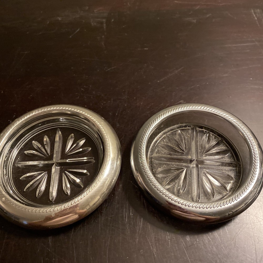 VTG. ROGERS SILVER SET OF TWO COASTERS