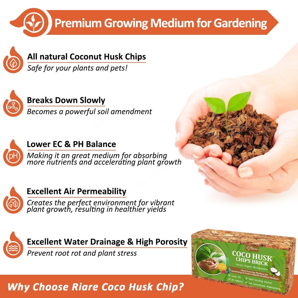2 Pack Coco Chips Substrate for Plants- 2.2lb 100% Organic Coconut Husk Brick...