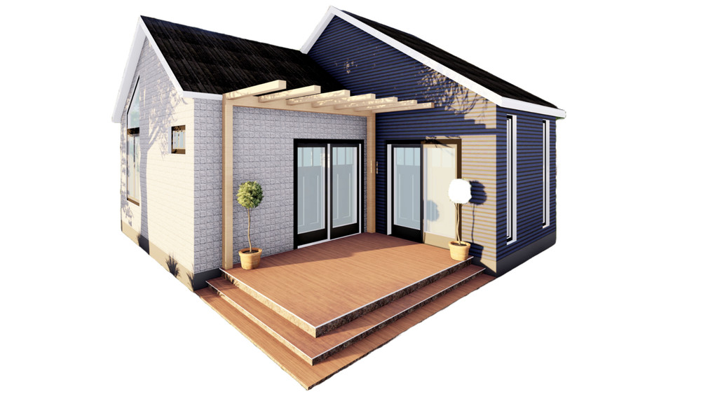 460sqft Two Bedroom Tiny Home ADU Design Plans – Floor Plan, Elevations