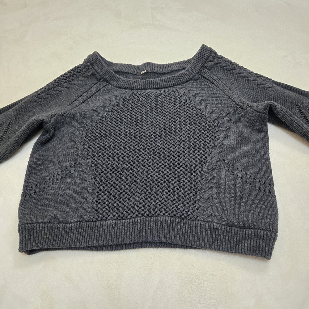 Lululemon Crochet Crop Off Shoulder Sweater Be Present Pullover Grey Knit Size 6