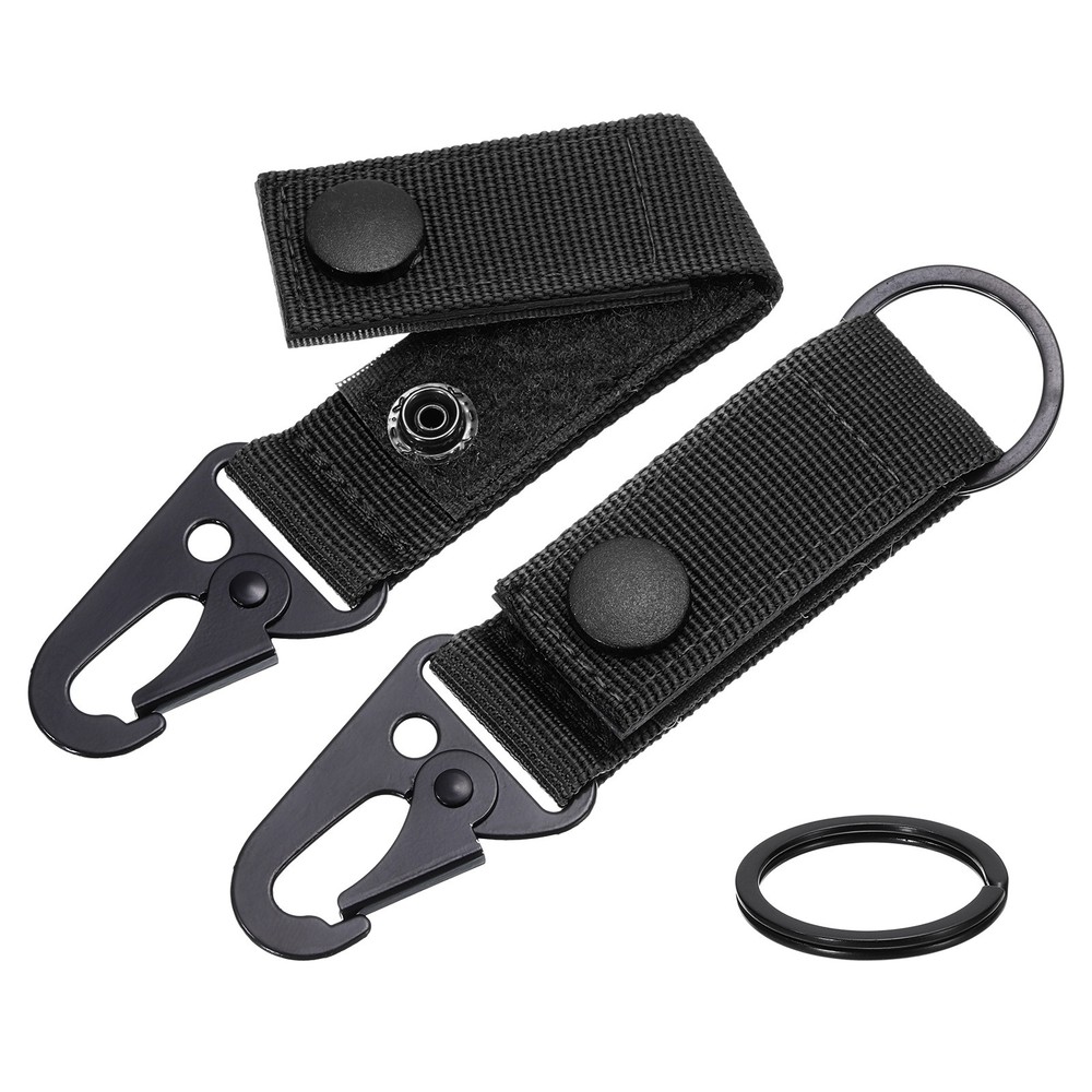 Duty Belt Key Holder, 2Pcs - Nylon Strap with Snap D-Sharp Clip Key Ring (Black)