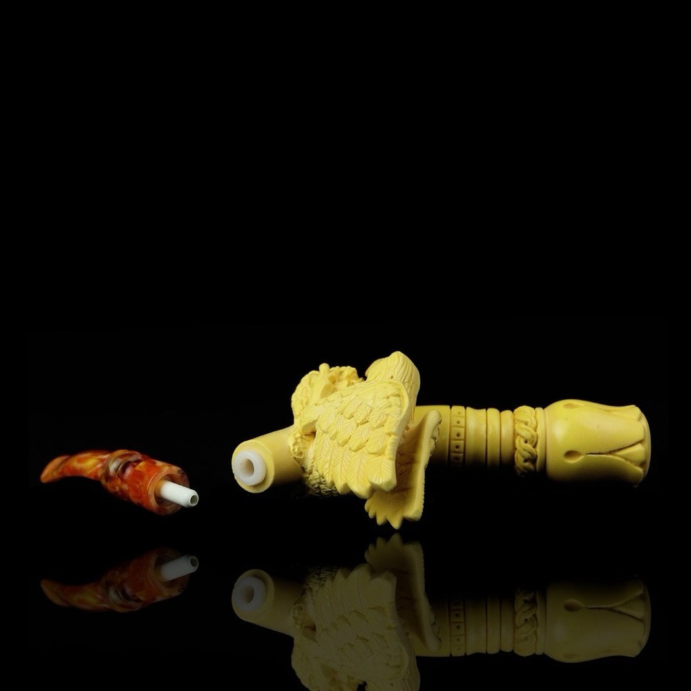 Eagle Cheroot Pipe By Erdogan EGE Handmade Block Meerschaum-NEW CASE#528
