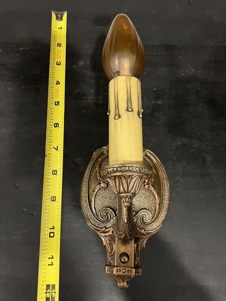 Pair antique Riddle Art Deco sconces Polychrome Finish 96E