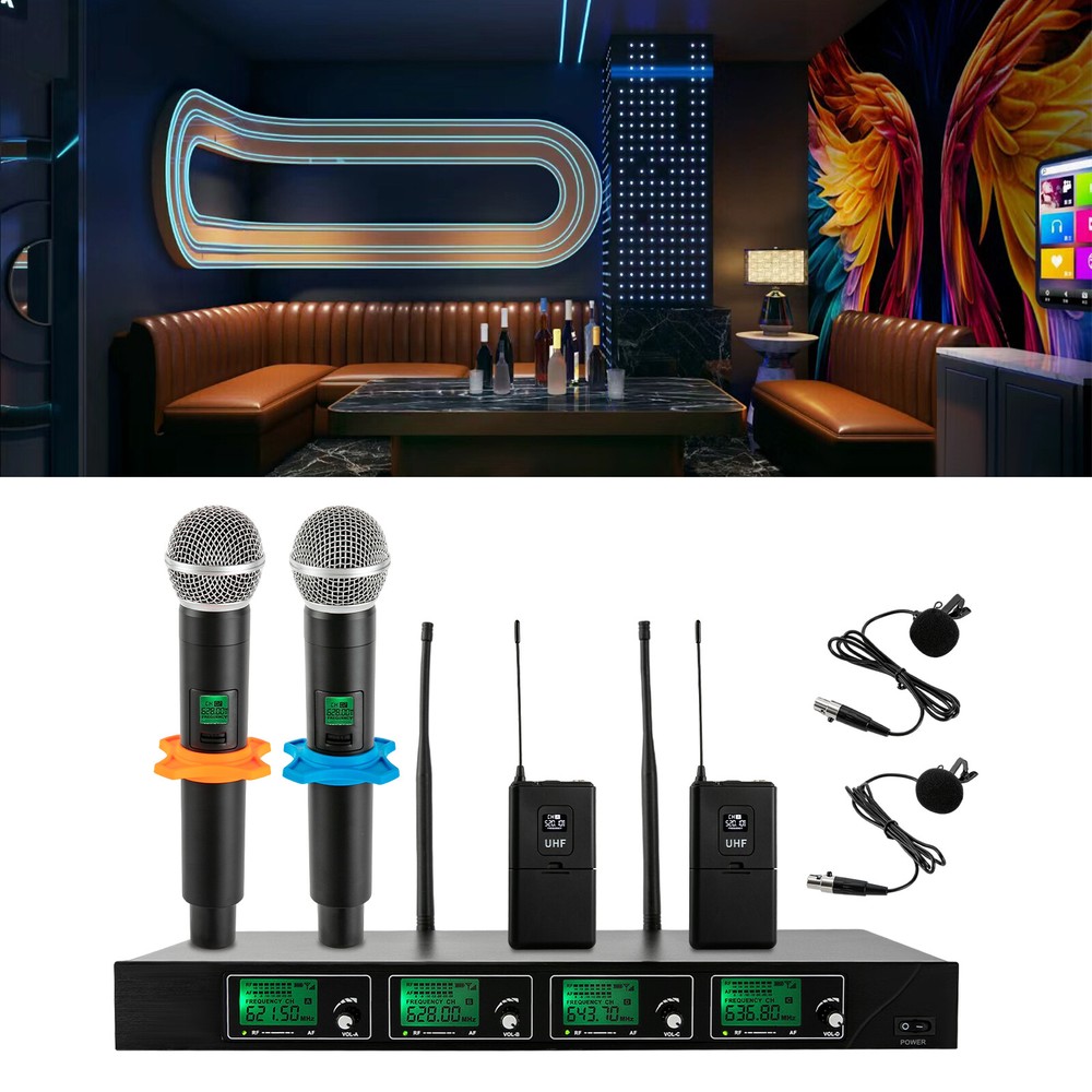 6-8 H Rectangular Cordless Wireless Microphone System 4 Channels for Conference