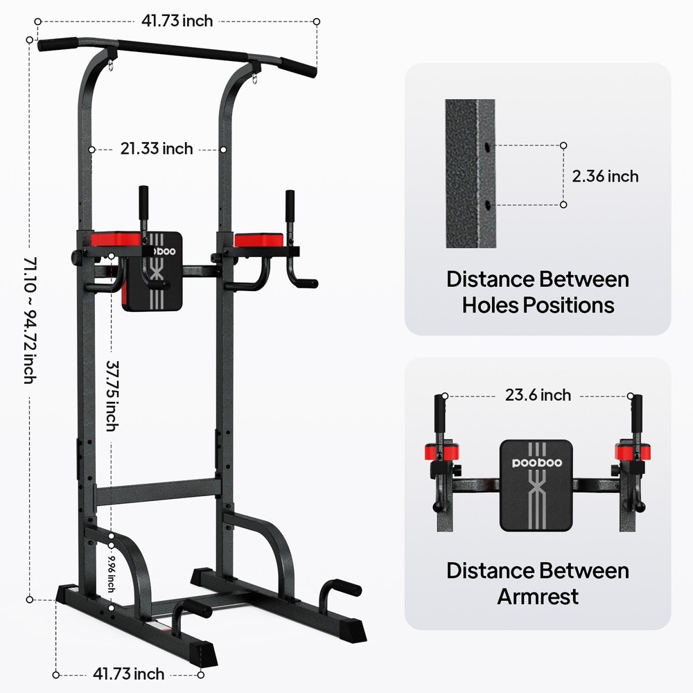 Pooboo Power Tower Strength Training Dip Station Pull Up Dip Exercise Equipment