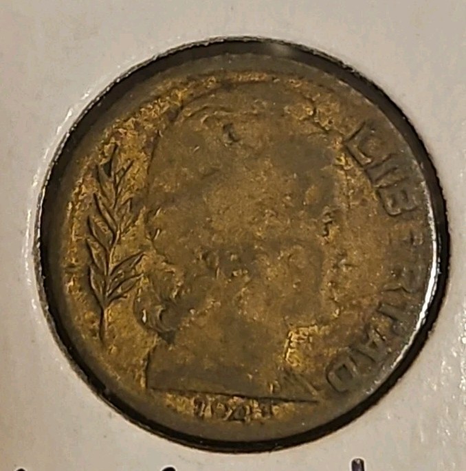 1943 Argentina 5 Centavos Struck Through Grease Error