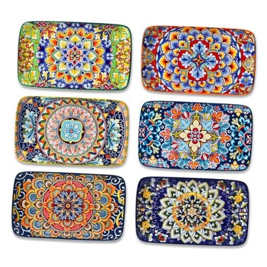 Simi 6-Piece Ceramic Salad Plates Set - Rectangular Dessert Plates 8.5 Inch