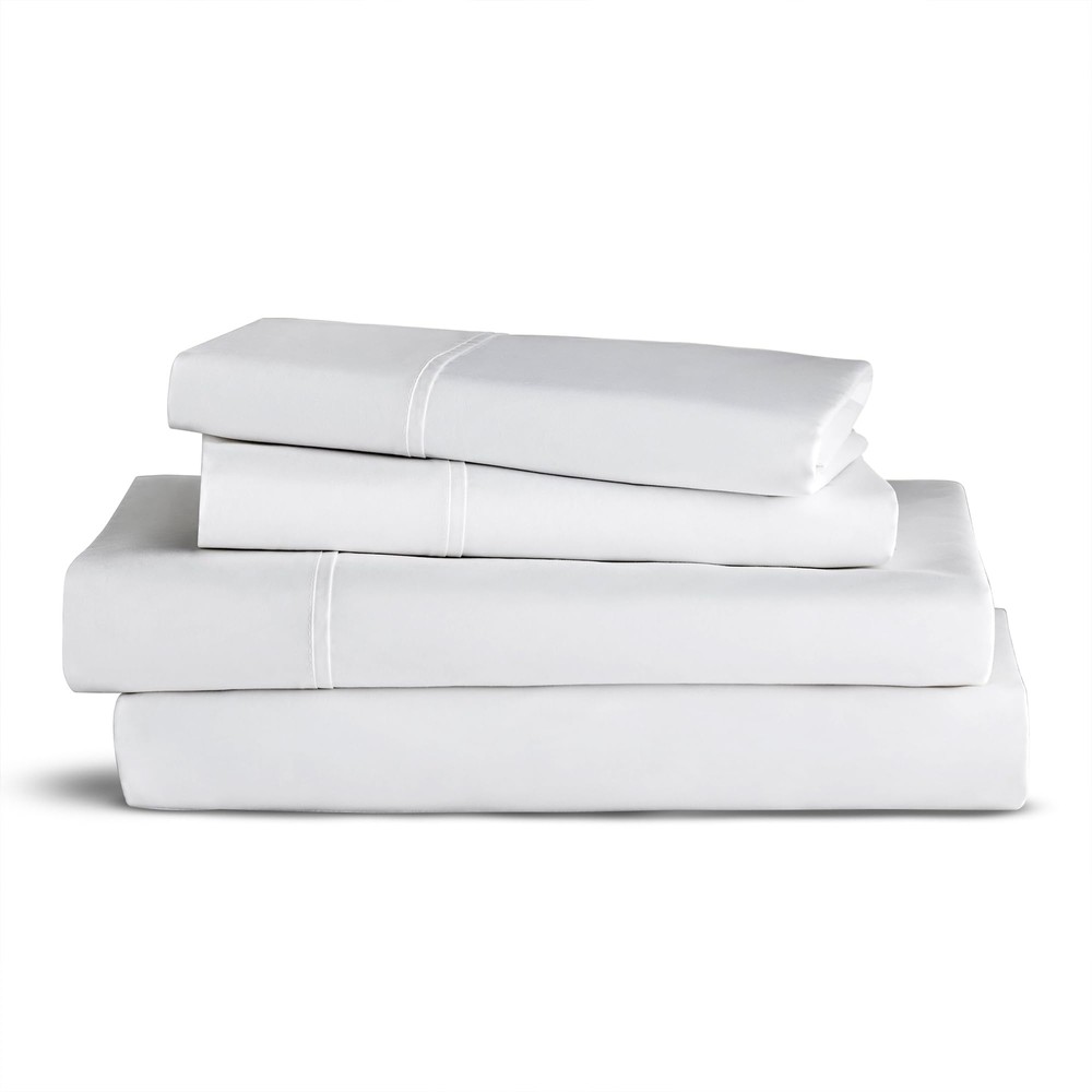 100% Cotton Sheets White Queen Bed 400 Thread Count Percale Weave Cooling She...