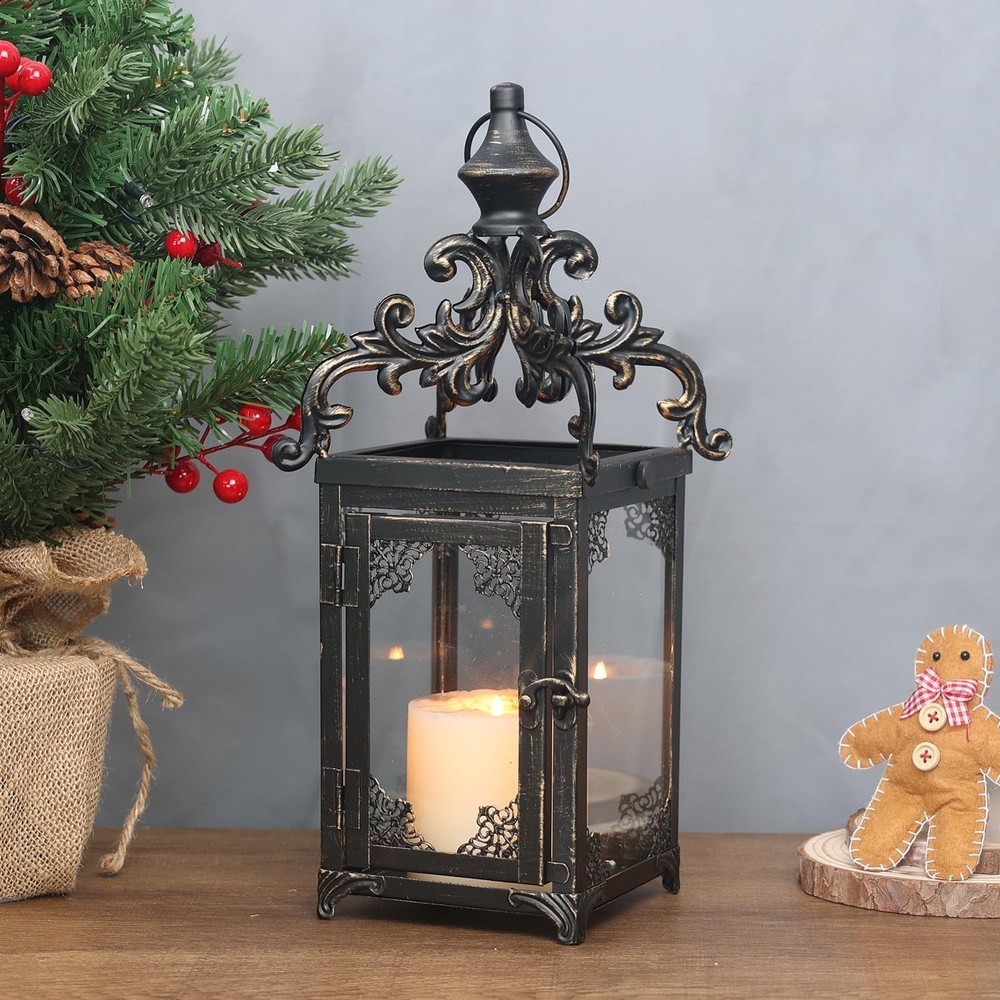 DECORKEY Candle Lantern Decorative Indoor & Large, Black / 16'' / 1 Pc