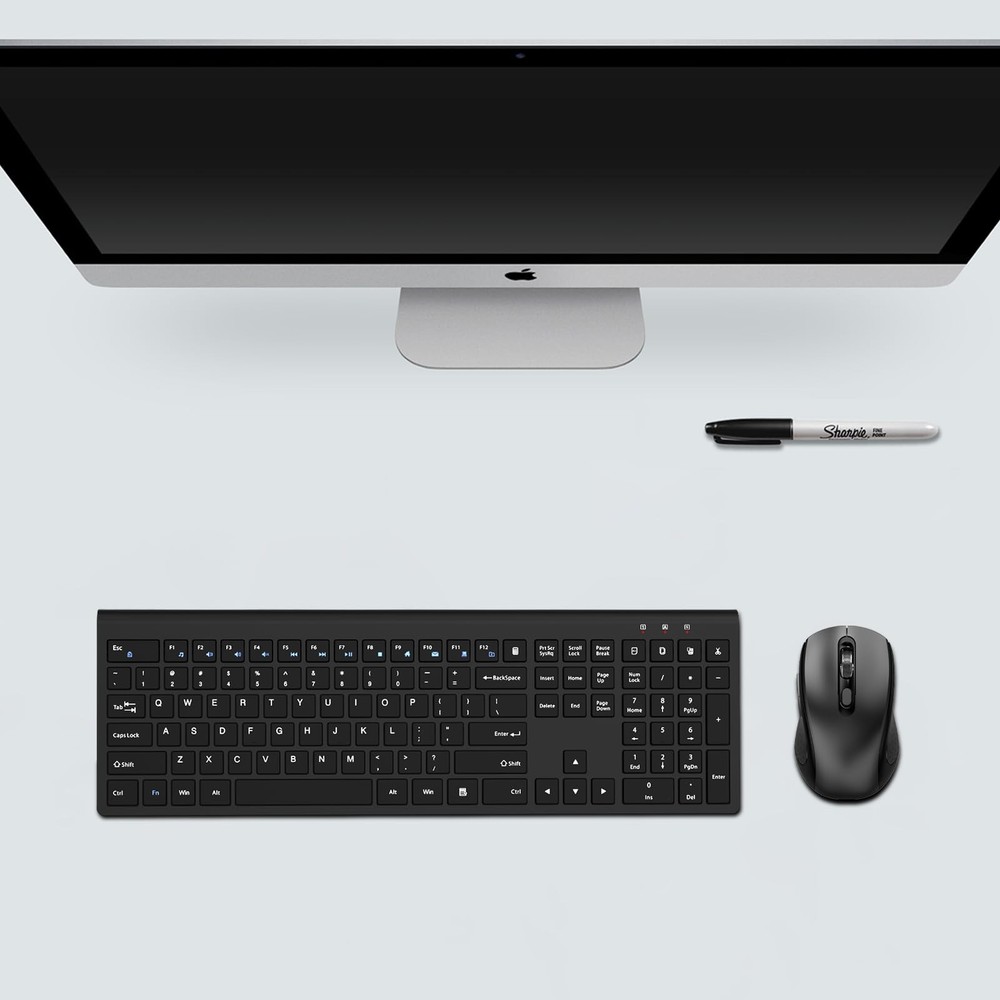 Wireless Keyboard And Mouse Set Slim Calculator Button Silent DPI Black