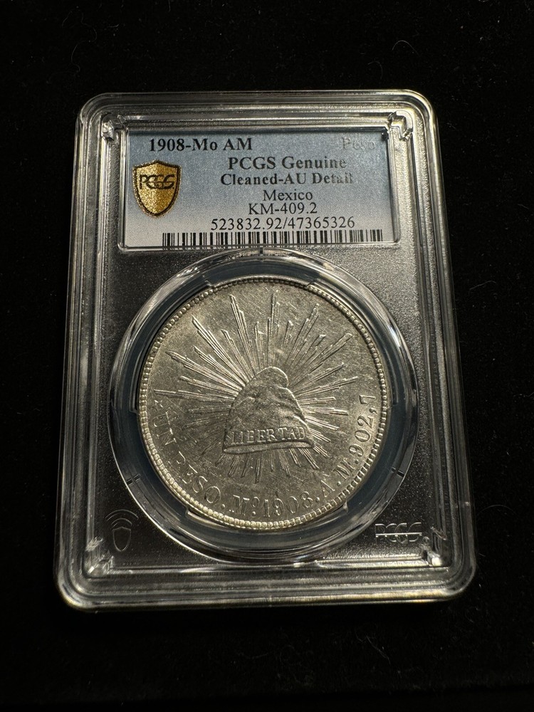 1908 Mo AM Mexico Silver Peso PCGS AU Details
