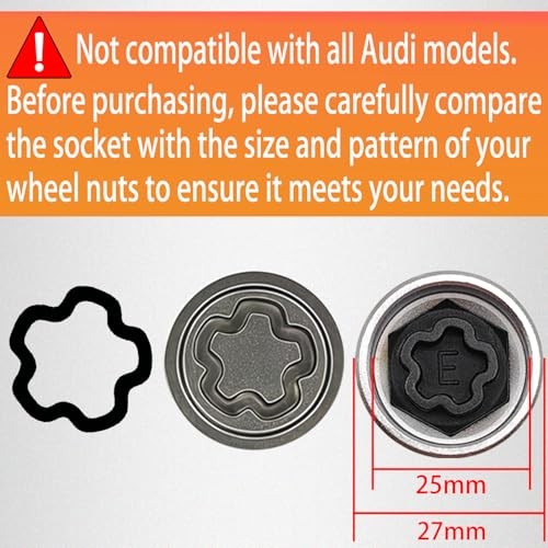 E Wheel Locking Nut Key Compatible with Audi Series, (Socket OD 27mm - Scoket E