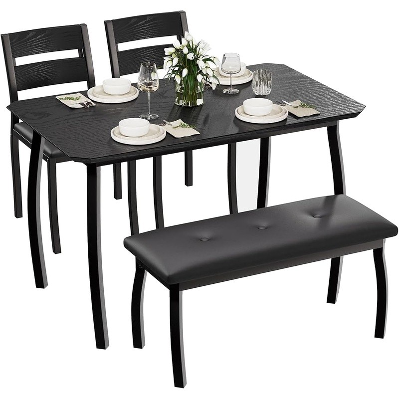 Compact 4-Piece Rustic Dining Set PU Leather Chairs Space-Saving Table Kitchen