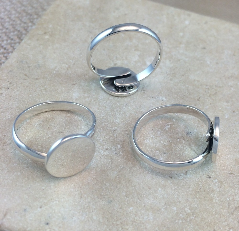 Sterling Silver Ring Blank with 12mm Pad Adjustable 925 Quality Finding HEA