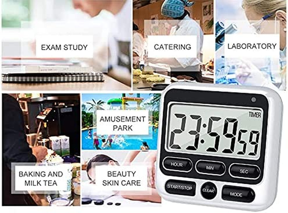 Digital Kitchen Timer with Mute/Loud Alarm Switch On/Off Switch, 12 Hour Clock &