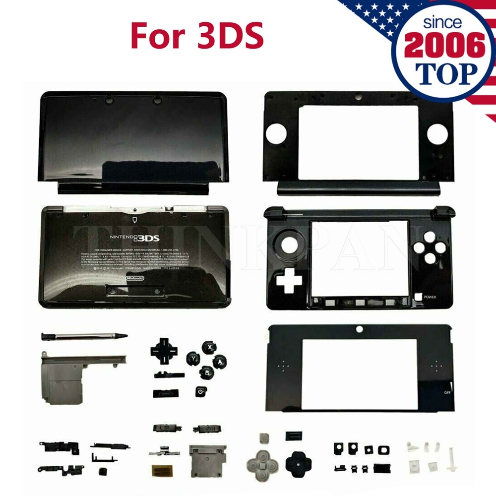 Full Housing Shell Case for Nintendo 3DS System Replacement Screen Console Black