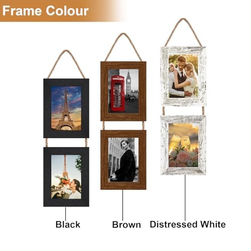Wall Hanging Picture Frames Collage with 2 Opening Frames 5x7 Rustic White