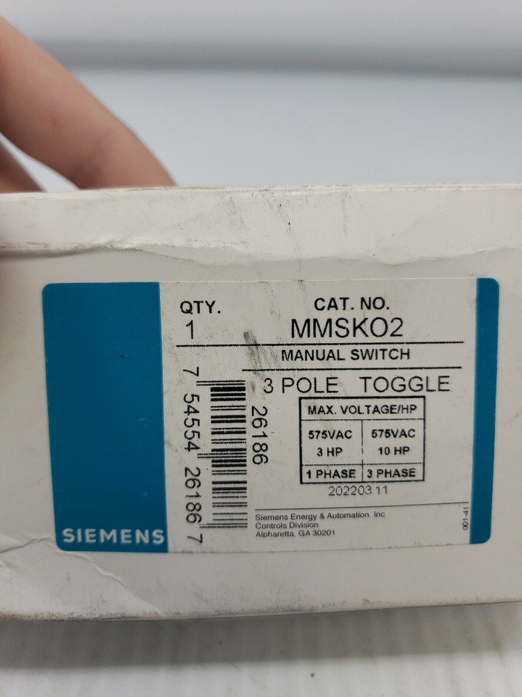 SIEMENS MMSK02 Manual Switch 3 Pole Toggle