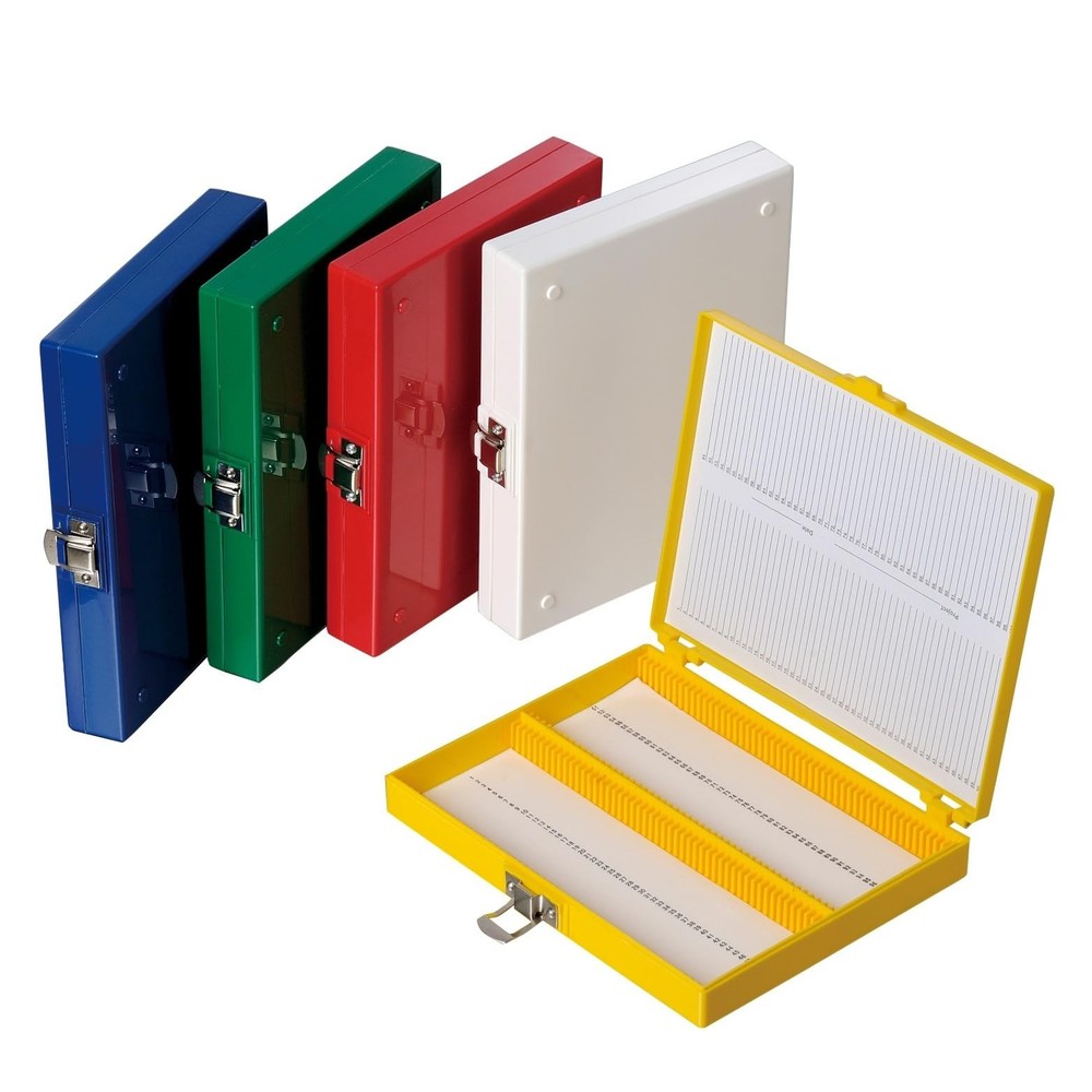 Microscope Slide Storage Box, 100-Place Plastic Microscope Slide Holder with ...