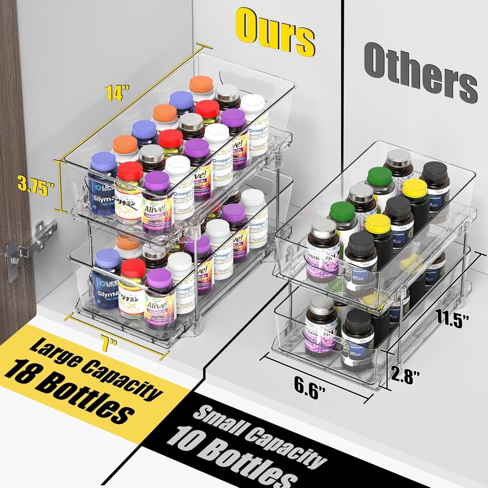 2 Tier Basket Drawer Cabinet Pull-Out Organizer 2 Pack Clear