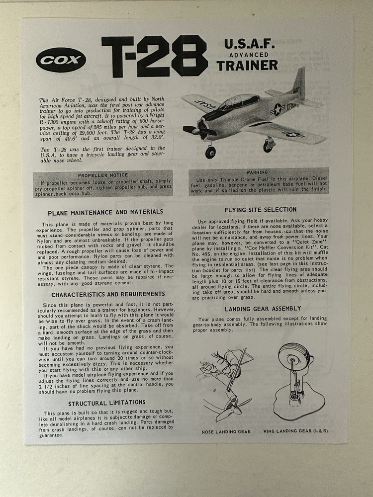 Cox Airplane Instructions
