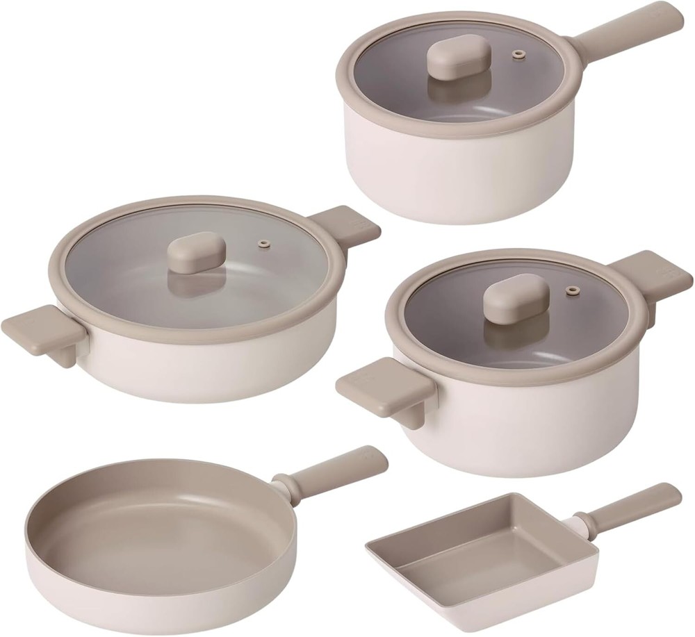 Chou Chou Kitchen Essential 8-Pieces Cookware Set with Lid, Ceramic Coating
