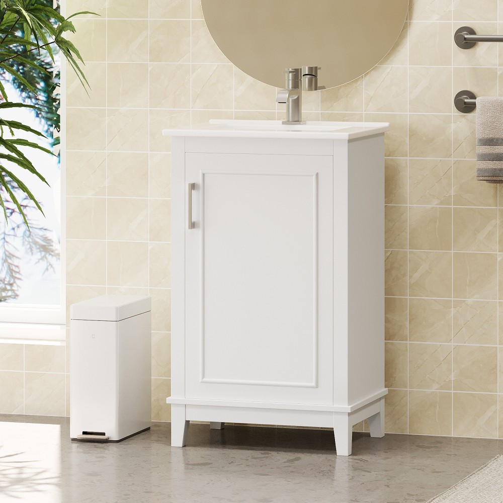 Small Bathroom Vanity Cabinet W Ceramic Basin Ample Storage